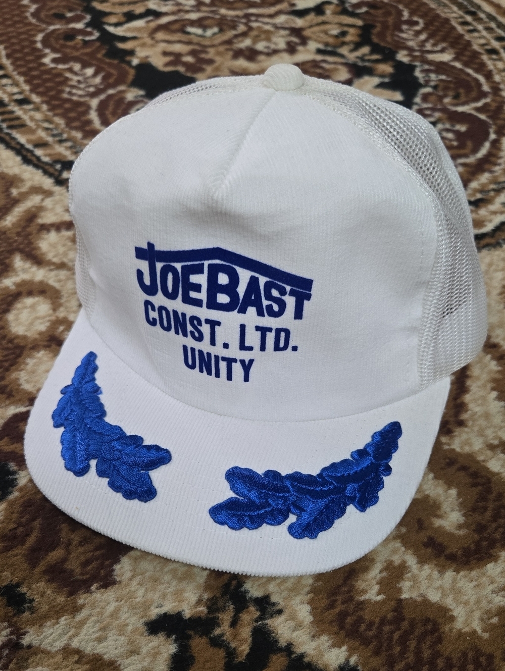 80s 90s Corduroy Trucker Hat Snapback Joe Bast Construction Unity Saskatchewan